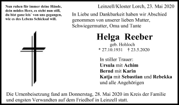 Traueranzeige von Helga Reeber