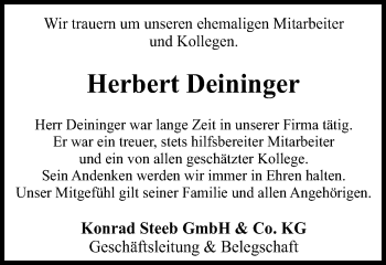 Traueranzeige von Herbert Deininger von Gmünder Tagespost