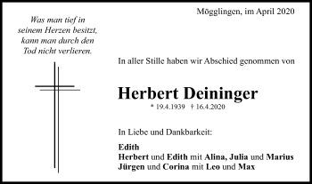 Traueranzeige von Herbert Deininger von Gmünder Tagespost