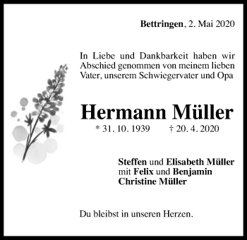 Traueranzeige von Hermann Müller von Gmünder Tagespost