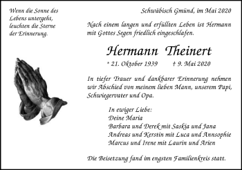 Traueranzeige von Hermann Theinert von Gmünder Tagespost
