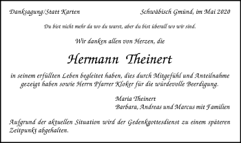 Traueranzeige von Hermann Theinert von Gmünder Tagespost