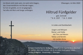 Traueranzeige von Hiltrud Fünfgelder von Schwäbische Post