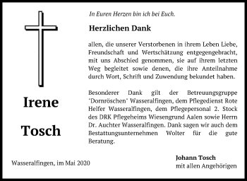 Traueranzeige von Irene Tosch von Schwäbische Post