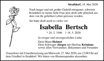 Traueranzeige von Isabella Bertsch von Gmünder Tagespost