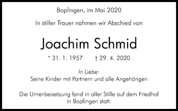 Traueranzeige von Joachim Schmid von Schwäbische Post