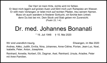 Traueranzeige von Johannes Bonanati