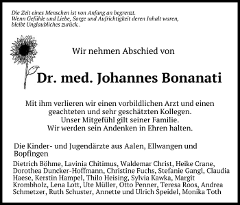 Traueranzeige von Johannes Bonanati