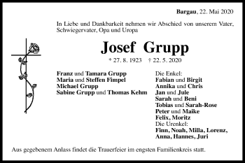 Traueranzeige von Josef Grupp von Gmünder Tagespost