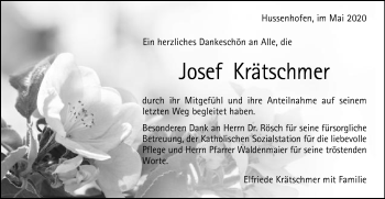Traueranzeige von Josef Krätschmer von Gmünder Tagespost