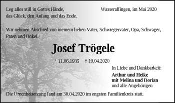 Traueranzeige von Josef Trögele von Schwäbische Post
