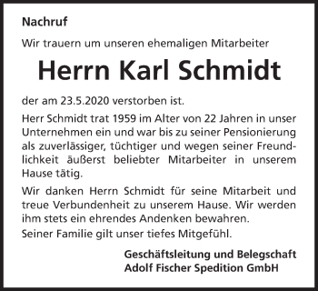 Traueranzeige von Karl Schmidt von Schwäbische Post