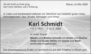 Traueranzeige von Karl Schmidt von Schwäbische Post