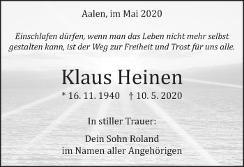 Traueranzeige von Klaus Heinen von Schwäbische Post