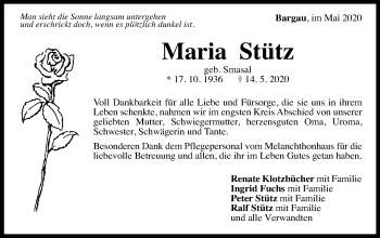 Traueranzeige von Maria Stütz von Gmünder Tagespost