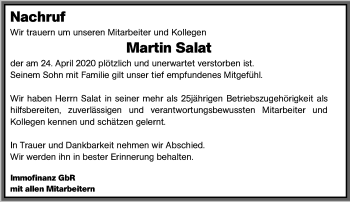 Traueranzeige von Martin Salat von Schwäbische Post