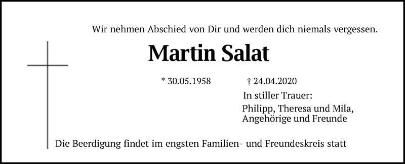  Traueranzeige für Martin Salat vom 22.05.2020 aus Schwäbische Post
