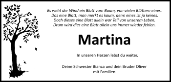 Traueranzeige von Martina  von Schwäbische Post