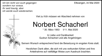 Traueranzeige von Norbert Schacherl