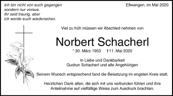 Traueranzeige von Norbert Schacherl von Schwäbische Post