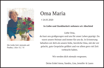 Traueranzeige von Oma Maria  von Schwäbische Post