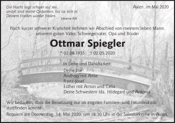 Traueranzeige von Ottmar Spiegle von Schwäbische Post