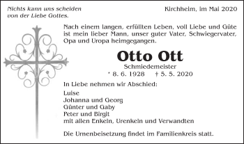 Traueranzeige von Otto Ott von Schwäbische Post