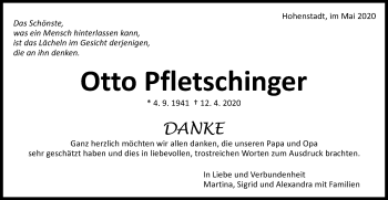 Traueranzeige von Otto Pfletschinger von Kocher-Lein-Bote