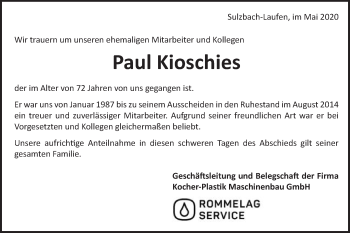Traueranzeige von Paul Kioschies von Schwäbische Post