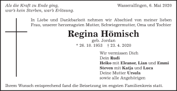 Traueranzeige von Regina Hömisch von Schwäbische Post