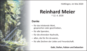 Traueranzeige von Reinhard Meier von Schwäbische Post