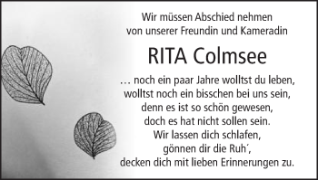Traueranzeige von Rita Colmsee von Schwäbische Post