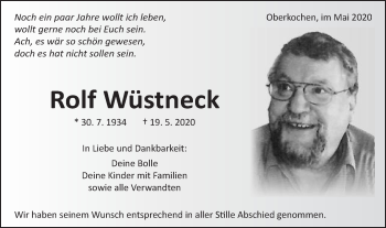 Traueranzeige von Rolf Wüstneck von Schwäbische Post