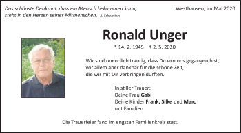 Traueranzeige von Ronald Unger von Schwäbische Post