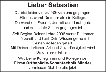 Traueranzeige von Sebastian  von Schwäbische Post