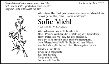 Traueranzeige von Sofie Michl von Gmünder Tagespost