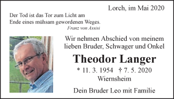 Traueranzeige von Theodor Langer von Schwäbische Post