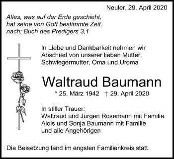 Traueranzeige von Waltraud Baumann