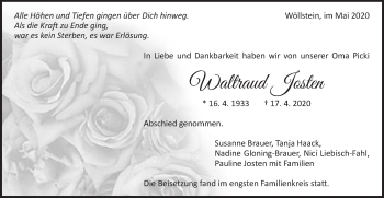 Traueranzeige von Waltraud Josten von Schwäbische Post