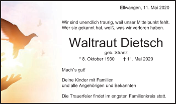 Traueranzeige von Waltraut Dietsch von Schwäbische Post