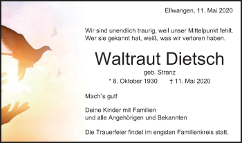 Traueranzeige von Waltraut Dietsch