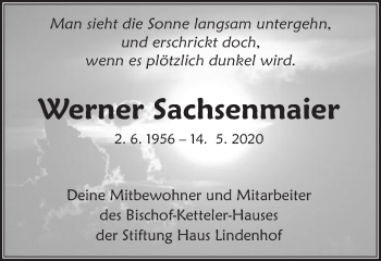 Traueranzeige von Werner Sachsenmaier von Gmünder Tagespost