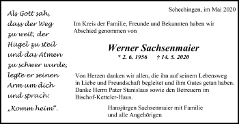 Traueranzeige von Werner Sachsenmaier von Gmünder Tagespost