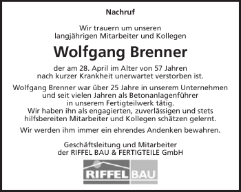 Traueranzeige von Wolfgang Brenner von Schwäbische Post