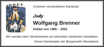 Traueranzeige von Wolfgang Brenner von Schwäbische Post