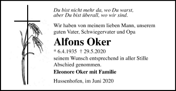 Traueranzeige von Alfons Oker von Gmünder Tagespost