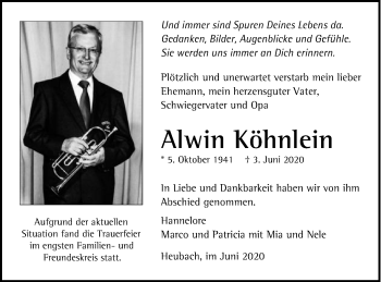 Traueranzeige von Alwin Köhnlein von Gmünder Tagespost
