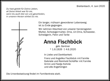 Traueranzeige von Anna Fischböck von Schwäbische Post