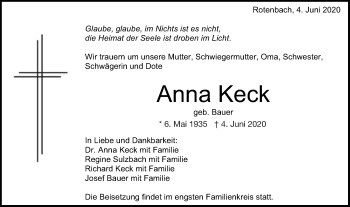 Traueranzeige von Anna Keck