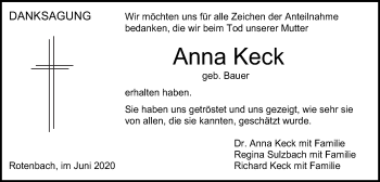 Traueranzeige von Anna Keck von Schwäbische Post